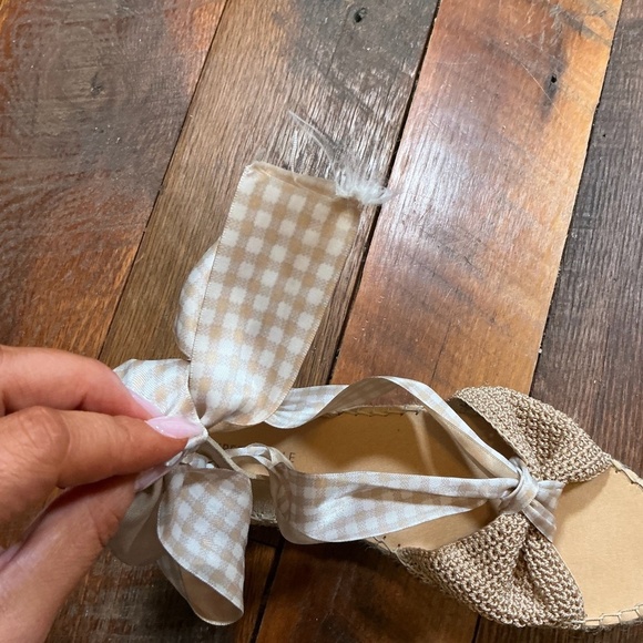 Free People Go For Gingham Wrap Sandals Natural Espadrille Tie Up Shoes Women’s - Picture 7 of 12